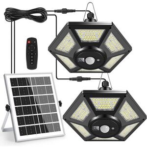 Solar Pendant Lights, Dual Head Solar Shed Lights‎ Motion Sensor Outdoor 180 LED